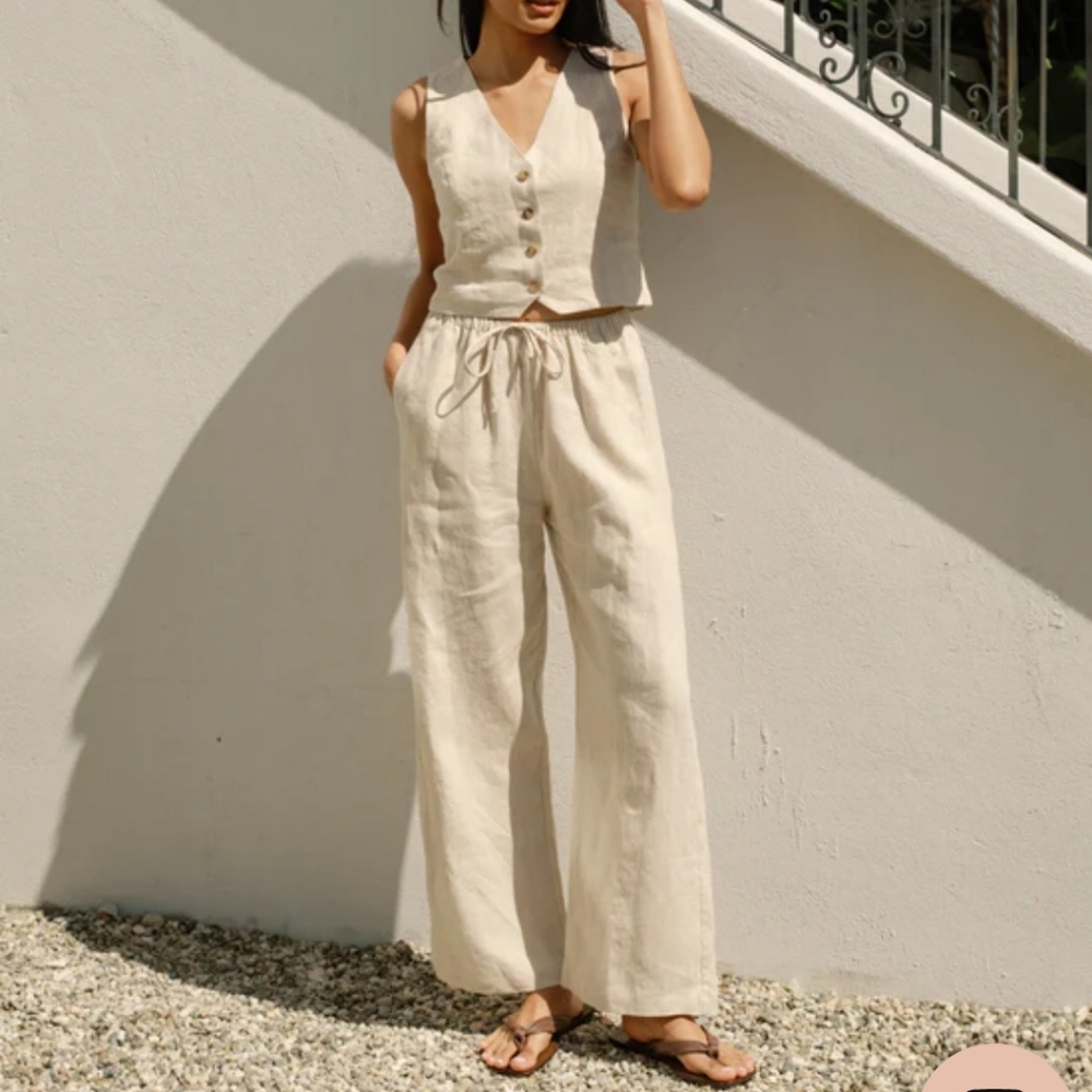 Whimsy & Row Kira Linen Pant in Oatmeal